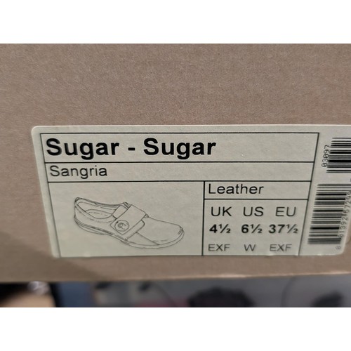 112 - Boxed Hotter ladies Sangria sugar velcro fasten shoes size 4.5