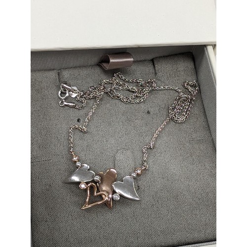 459 - Genuine Clogau silver and Welsh rose gold and diamond necklace in box