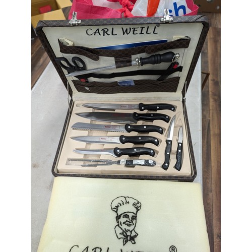 122 - Set mostly Prima Profiline chefs knives in Carl Weill case