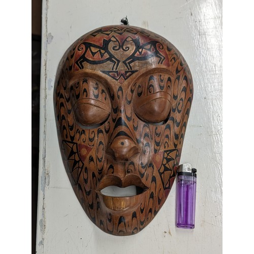 222 - 32 cm Indonesian carved and decorated wooden Lomboc mask