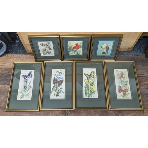 118 - Cashes Coventry birds and butterflies framed and mounted silk pictures