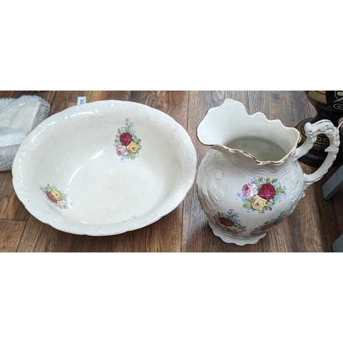 209 - 41.5 cm diameter pre-war wash basin and matching 31 cm tall water jug