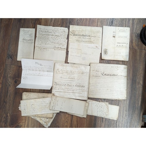 216 - Bundle of assorted wills, letters, indentures and deeds etc dating from 1758 to 1879