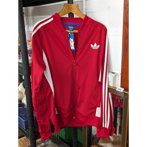 123 - New and still tagged retro style red and white Adidas track suit top size L - mark on front