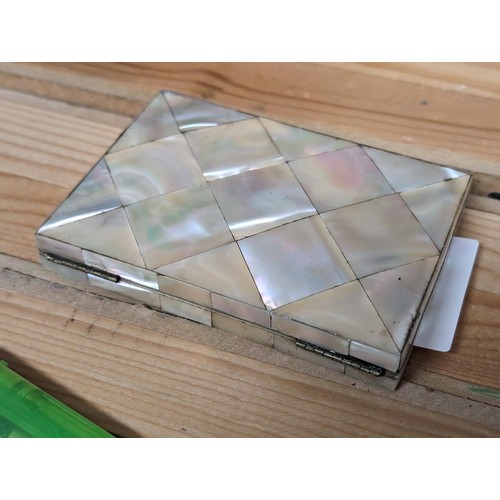 4 - 11 x 8 cm vintage mother of pearl covered card case