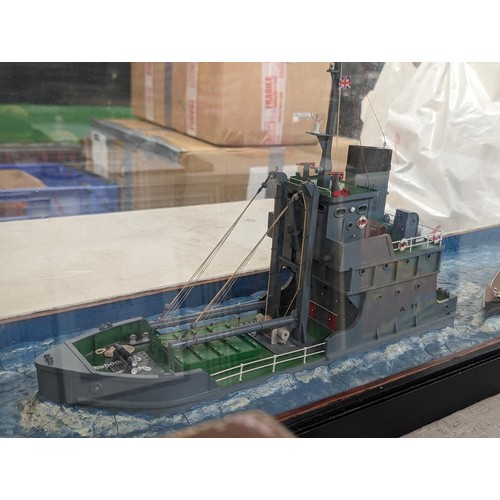 31 - 85 x 25 x 40 cm display case containing 2 x royal naval boats