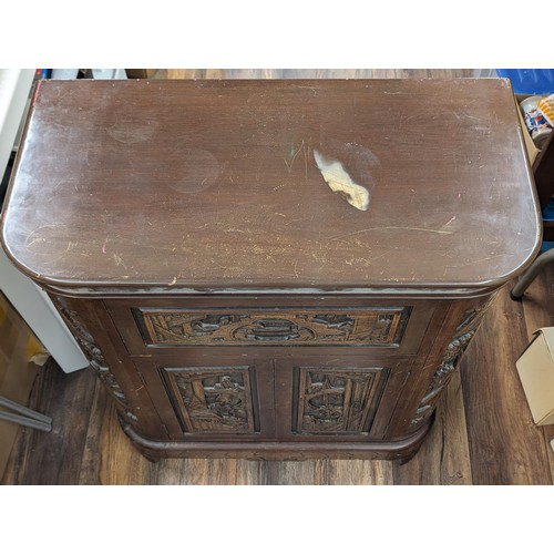 262 - 74 x 39 x 91 cm vintage Chinese carved drink cabinet - marks on top