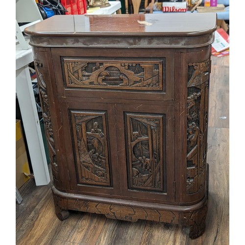 262 - 74 x 39 x 91 cm vintage Chinese carved drink cabinet - marks on top