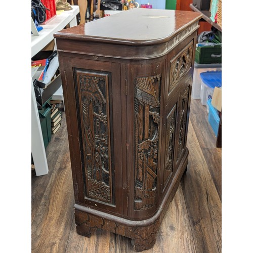 262 - 74 x 39 x 91 cm vintage Chinese carved drink cabinet - marks on top