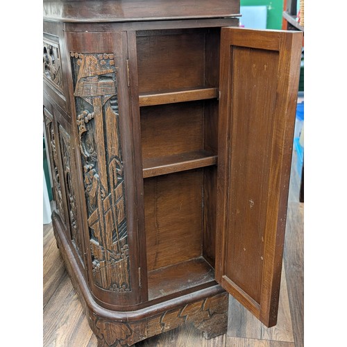 262 - 74 x 39 x 91 cm vintage Chinese carved drink cabinet - marks on top