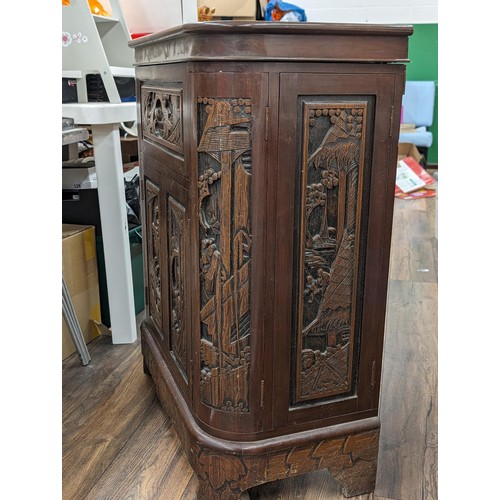 262 - 74 x 39 x 91 cm vintage Chinese carved drink cabinet - marks on top