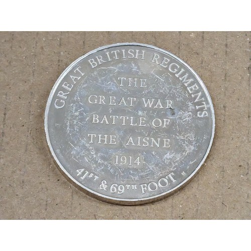 183 - 4.5 cm diameter The Welch Regiment - the great war battle of the Aisne hallmarked silver medallion w... 