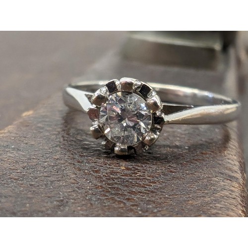 480 - 9 carat Birmingham hallmarked white gold diamond solitaire ring (1/3 carat diamond) size M 1/2 - 2.0... 