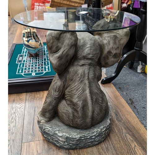 348 - 50 cm tall glass topped composite elephant side table