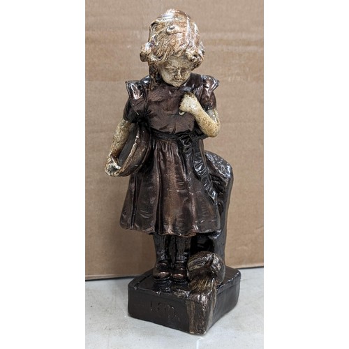 142 - 26 cm tall bronze look plaster ware girl holding bowl shop advertising figure