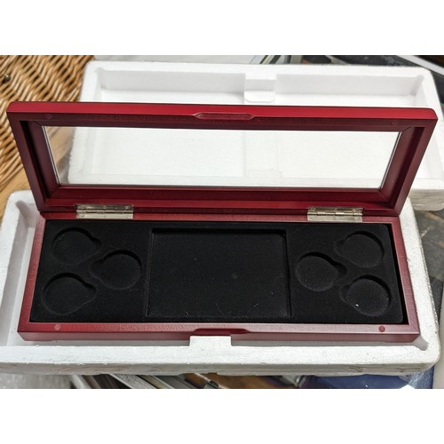 92 - 39.5 x 13.5 x 5.5 cm coin display box cabinet, as new in poly packaging