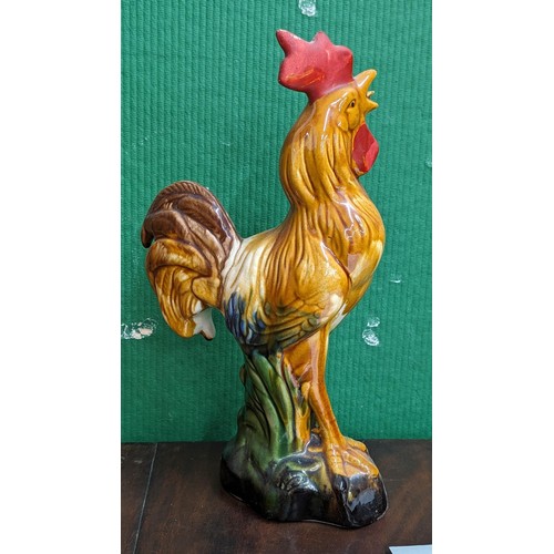 422 - 31 cm tall large hollow ceramic cockerel, unstamped probably Staffs