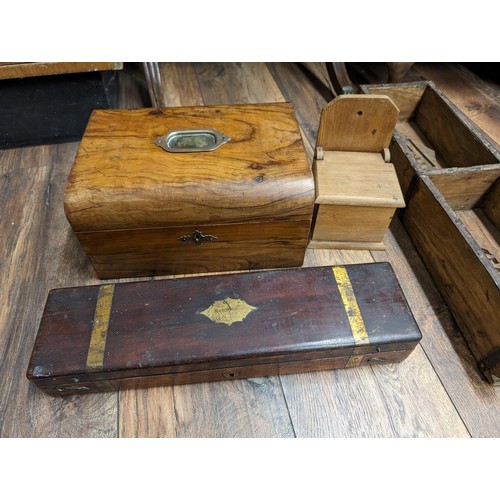 398 - 3 x wooden boxes and wooden 2 section tray