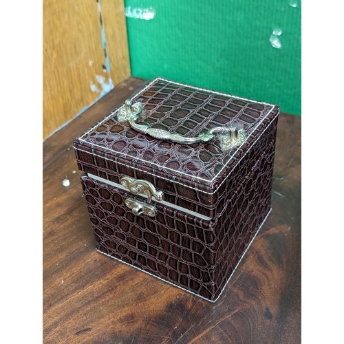 82 - Faux croc skin jewellery box and contents