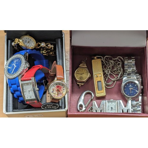 116 - Bundle of assorted ladies watches in two boxes to include rolled gold vintage etc