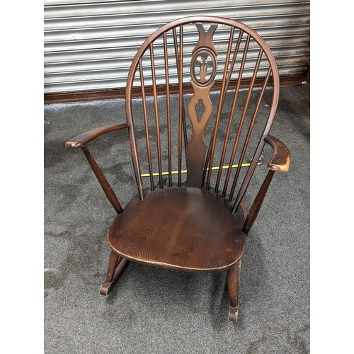 226 - Vintage Ercol dark elm windsor rocking chair