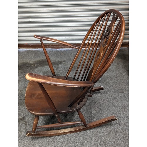 226 - Vintage Ercol dark elm windsor rocking chair