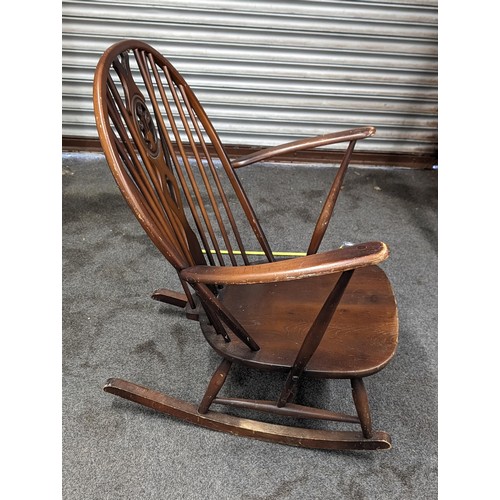 226 - Vintage Ercol dark elm windsor rocking chair