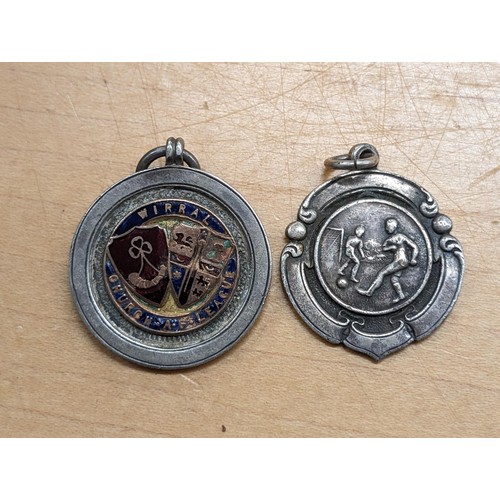 195 - 2 x hallmarked silver football presentation medals - 1 x enamel and both with engraved message