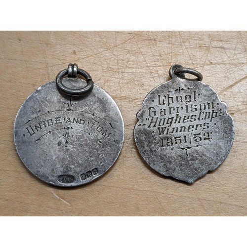 195 - 2 x hallmarked silver football presentation medals - 1 x enamel and both with engraved message