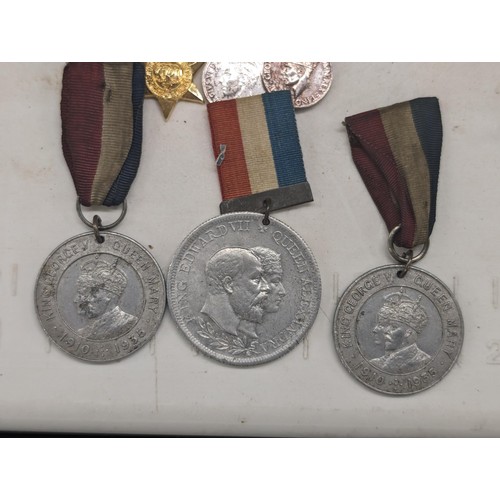 213 - Collection of assorted WWI & II medals plus others and some loose ribbons