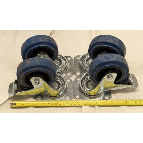 15 - Set of 4 x heavy duty trolley/cart wheels with 360 degree rotation and 2 with brakes