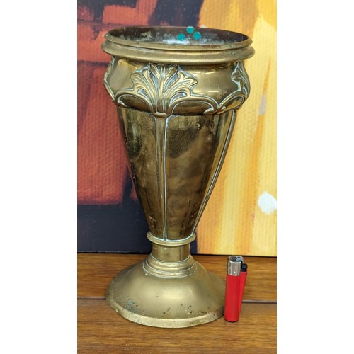 234 - 31 cm tall Jones and Willis weighted brass genuine art nouveau jardiniere/vase
