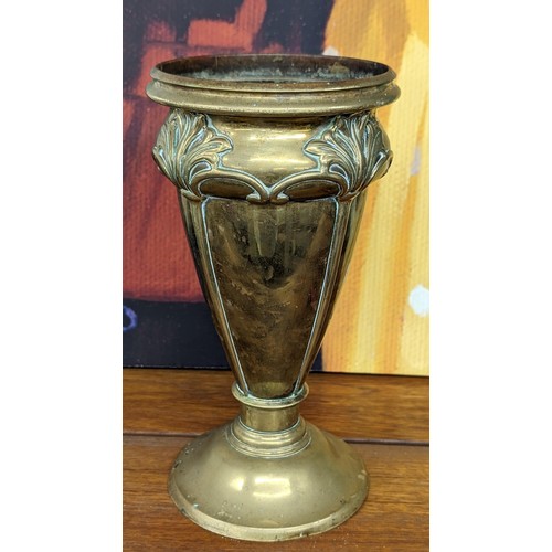 234 - 31 cm tall Jones and Willis weighted brass genuine art nouveau jardiniere/vase