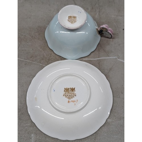 180 - Rare 1940's vintage Paragon bone china cup and saucer - cup having butterfly handle