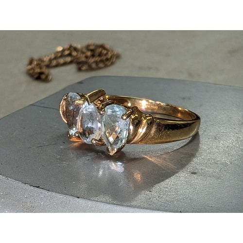 478 - 9 carat gold with trio of teardrop gemstones dress ring size N 1/2 - 3.0 gm