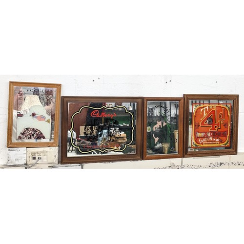 325 - 43 x 34 cm framed Cadburys and 3 x other smaller vintage picture mirrors