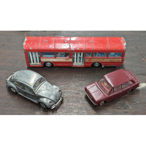 60 - Play worn Dinky bus and 2 x cars