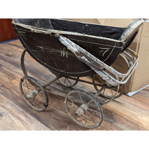 331 - Victorian 19th century twin dolls pram outbuilding find in reasonable condition for age