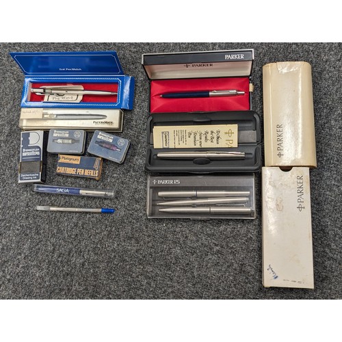 24 - Bundle of Parker fountain pen, biro and set of three plus others