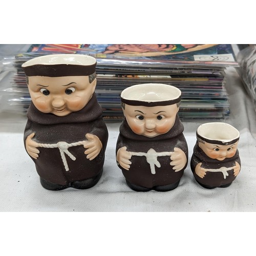 235 - Graduated Trio of vintage Goebel monk jugs, largest being 14.5 cm