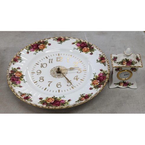 47 - Royal Albert old country roses 26.5 cm diameter wall clock and 1962 small mantle clock