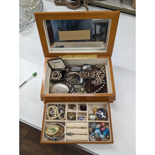 30 - Inlaid look jewellery box and contents