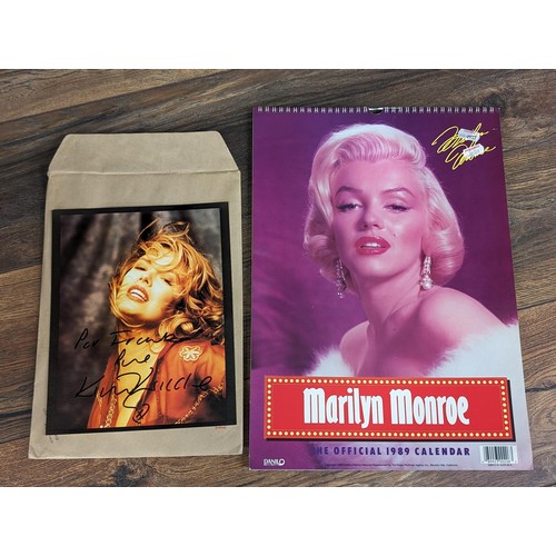 54 - Hand signed Kim Wilde personal photograph and 1989 official Marilyn Monroe calendar