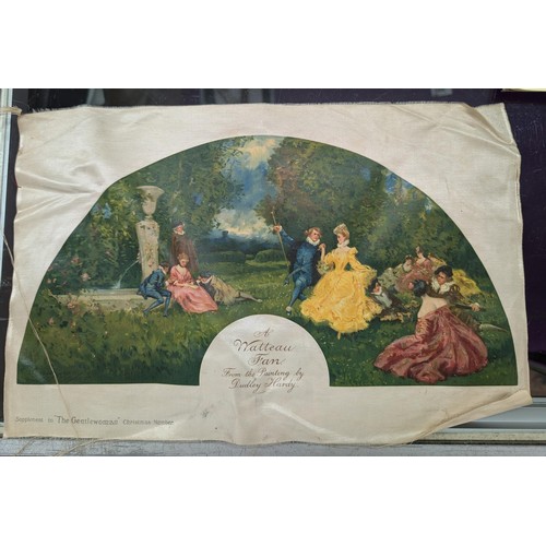 69 - Approximately 39 x 25.5 cm turn of the century silk scene titled 'A Watteau Fan' from painting by Du... 