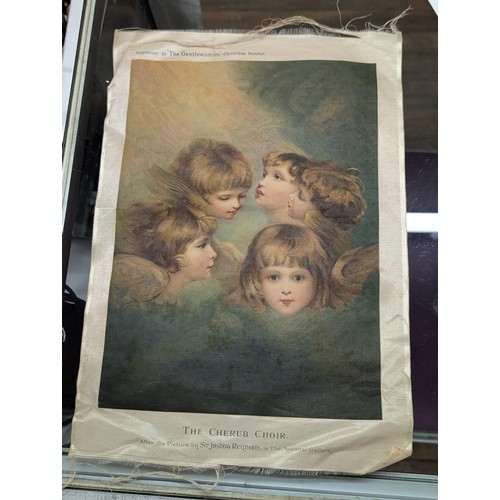 69A - Approximately 26 x 38 cm turn of the century silk scene titled 'The Cherub Choir' after painting by ... 