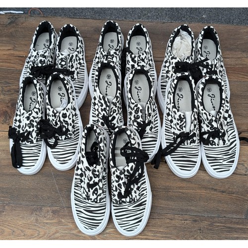 155 - 7 x pairs of new black and white animal print canvas trainers/pumps being 4 x size 35 and 1 of each ... 