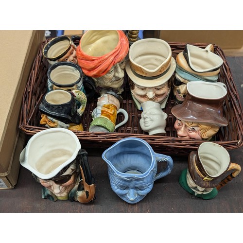 110 - Collection of 12 x assorted make and size character jugs in basket