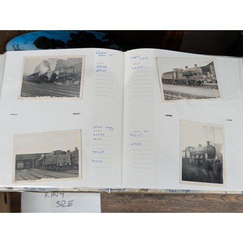 171 - Album of assorted railway and train photographs and postcards with hand written detailing