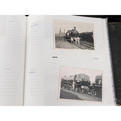 171 - Album of assorted railway and train photographs and postcards with hand written detailing