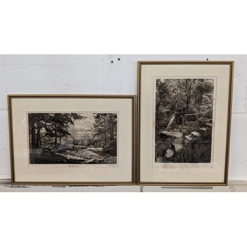 281 - 41.5 x 30 cm framed turn of the century Welsh place engravings being Pandy Mill Betws-Y-Coed & Pont-... 